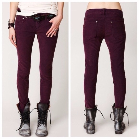 Free People Pants - Free People Skinny Maroon Corduroy Pants